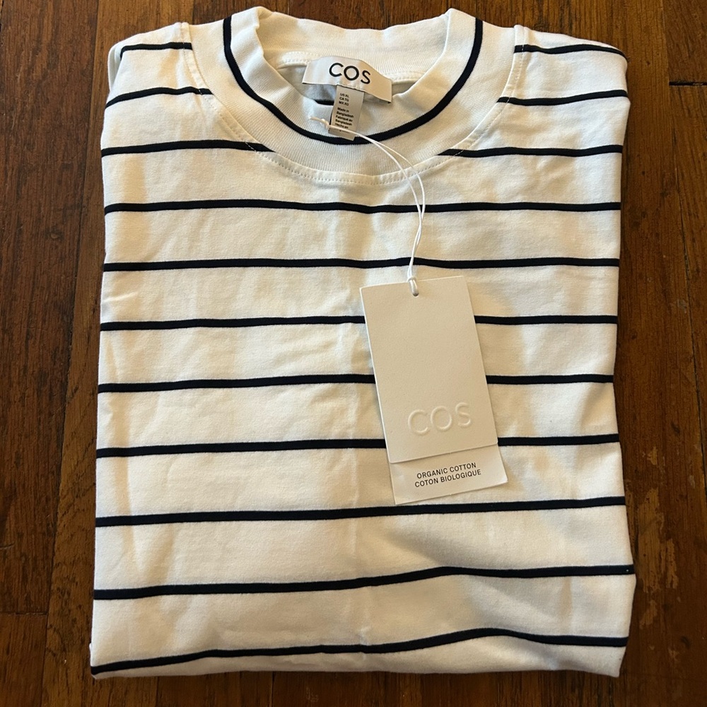 COS White and Black Striped Tee